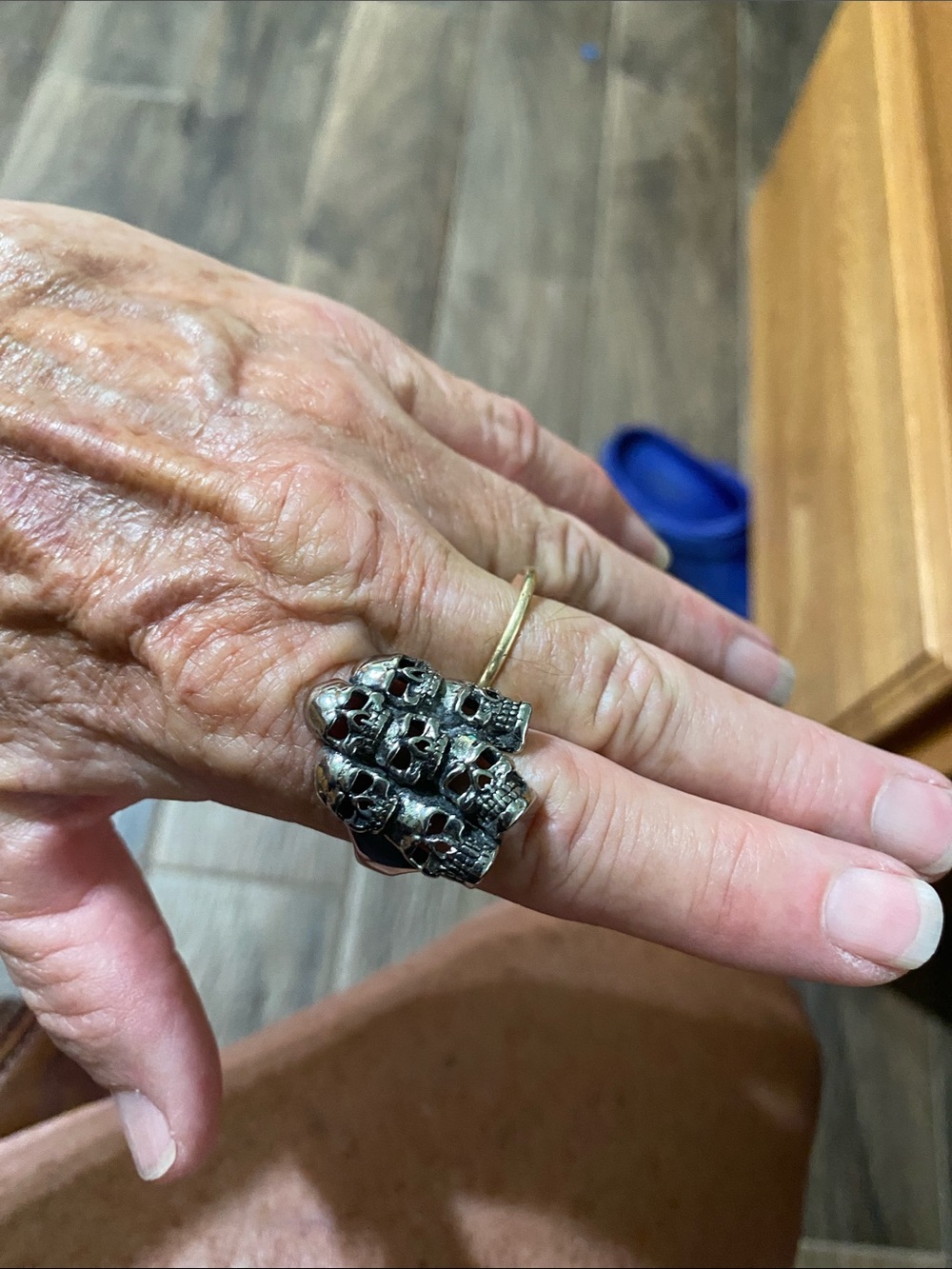 Silver Skull Cluster Statement Ring - Black Oxidized
